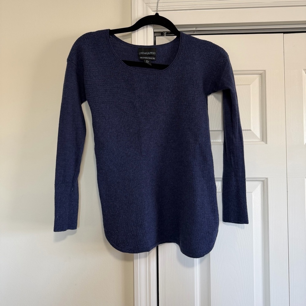 Cynthia Rowley Dark Blue Fitted Long Sleeved Merino Wool Sweater Size Small